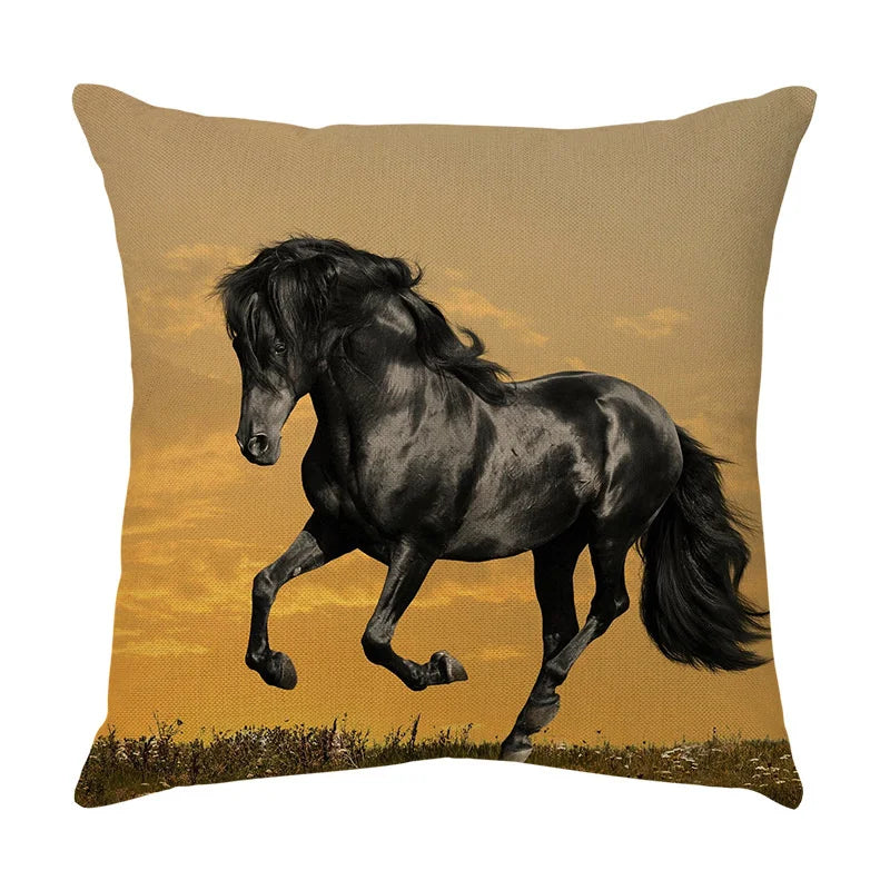 DecorBites™ Galloping Horse Pillowcase: Wild Horse Print Linen Cushion Cover for Home Decoration