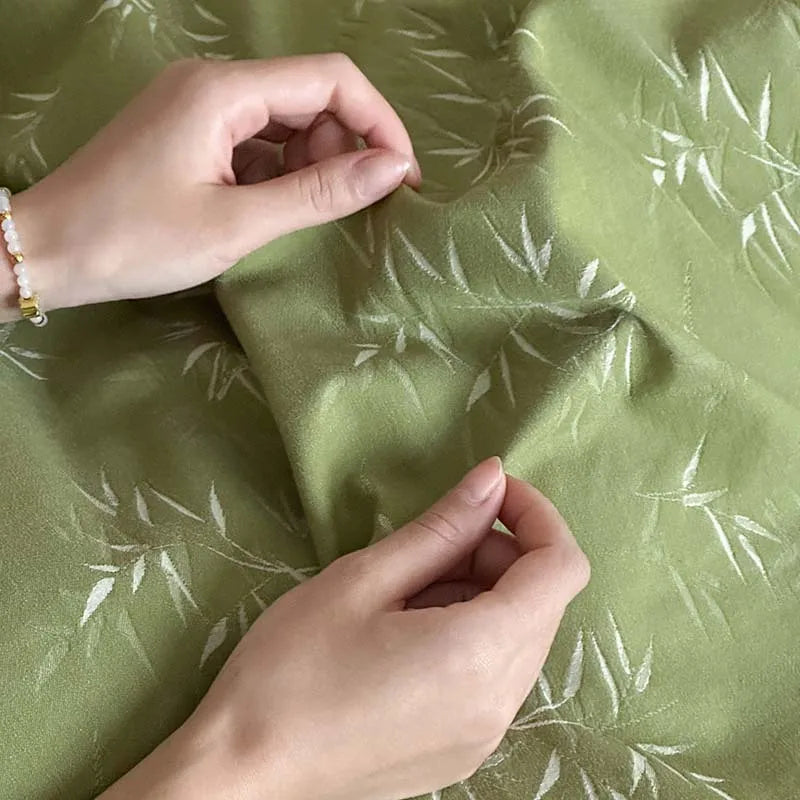 Parure de lit jacquard feuilles de bambou DecorBites™ : Douce et confortable, 100 % coton, verte, pour adultes et enfants.