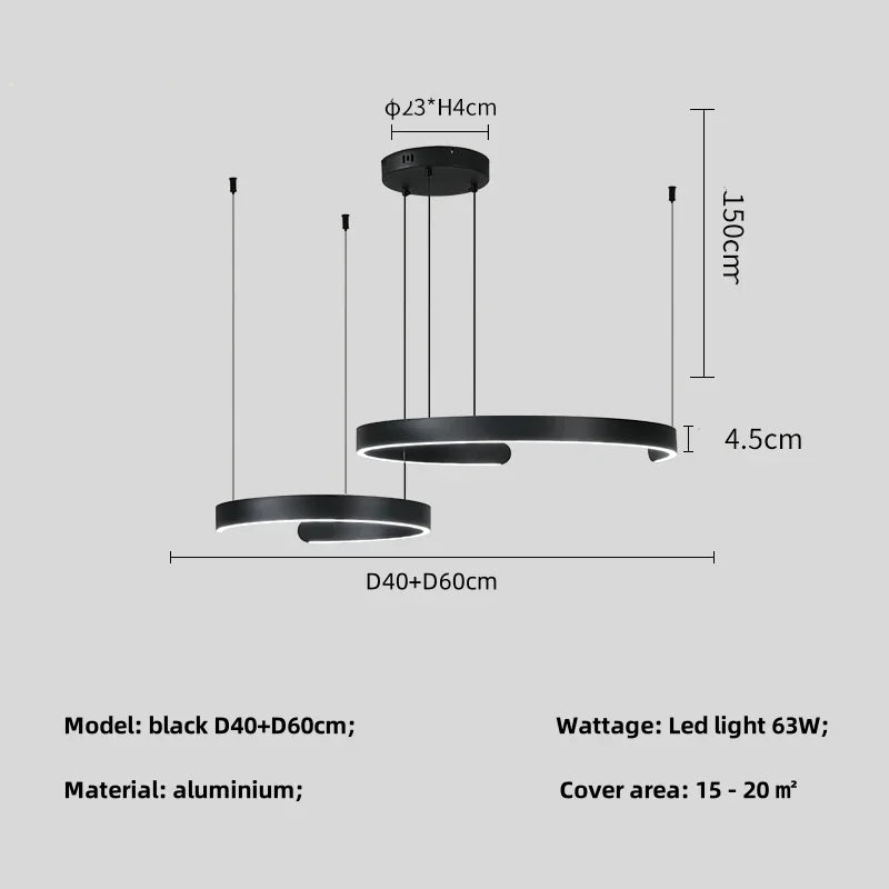 Modern Ring LED Pendant Light in Black or White