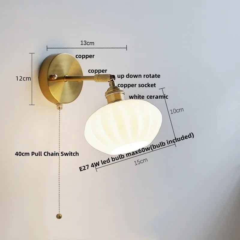 DecorBites™ Blue Glass Wall Sconce Pull Chain Switch Modern Stair Light