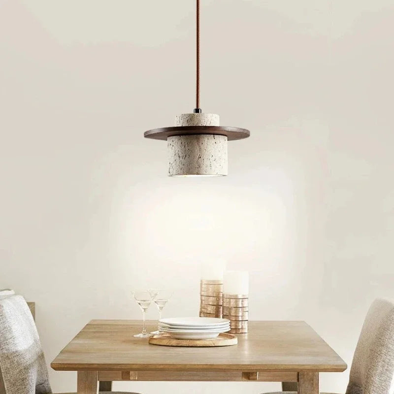 Japanese Stone and Wood Cream Pendant Light