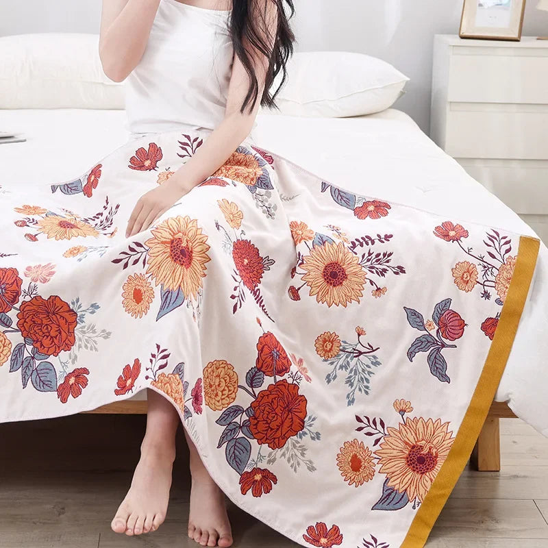 DecorBites™ Cotton Bath Towel - Boho Floral Design - Absorbent & Quick Dry - Large Size 80x160cm