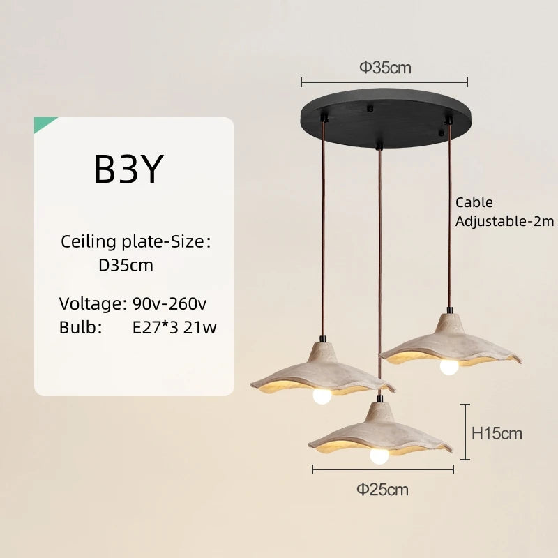 Japanese Wabi-Sabi Cream Wood Pendant Light
