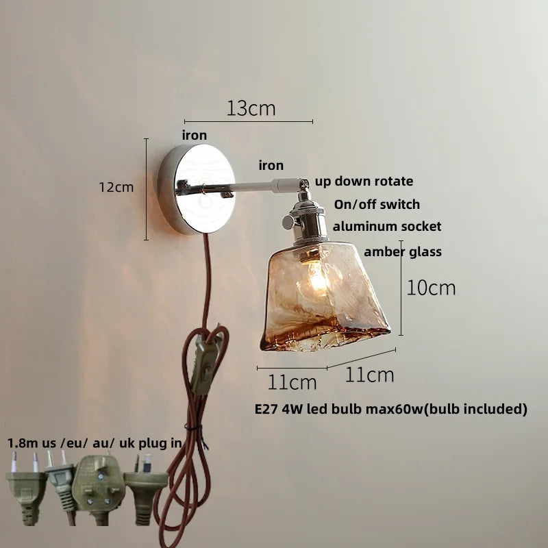 DecorBites™ Clear Glass LED Wall Lamp Pull Chain Switch Modern Up Down Rotatable Stair Light Fixtures
