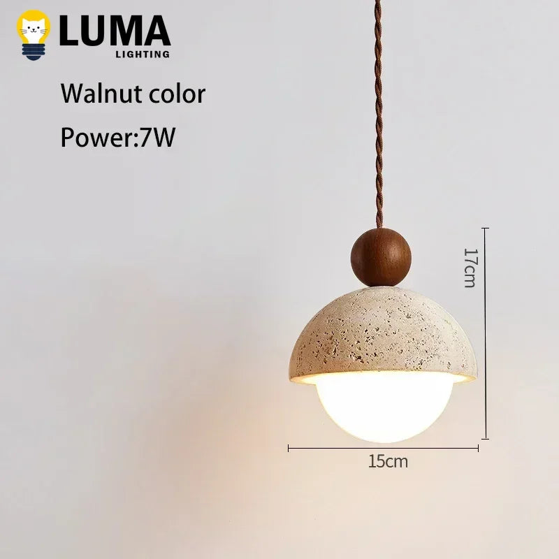 Japanese Wabi-Sabi Yellow Travertine Pendant Light