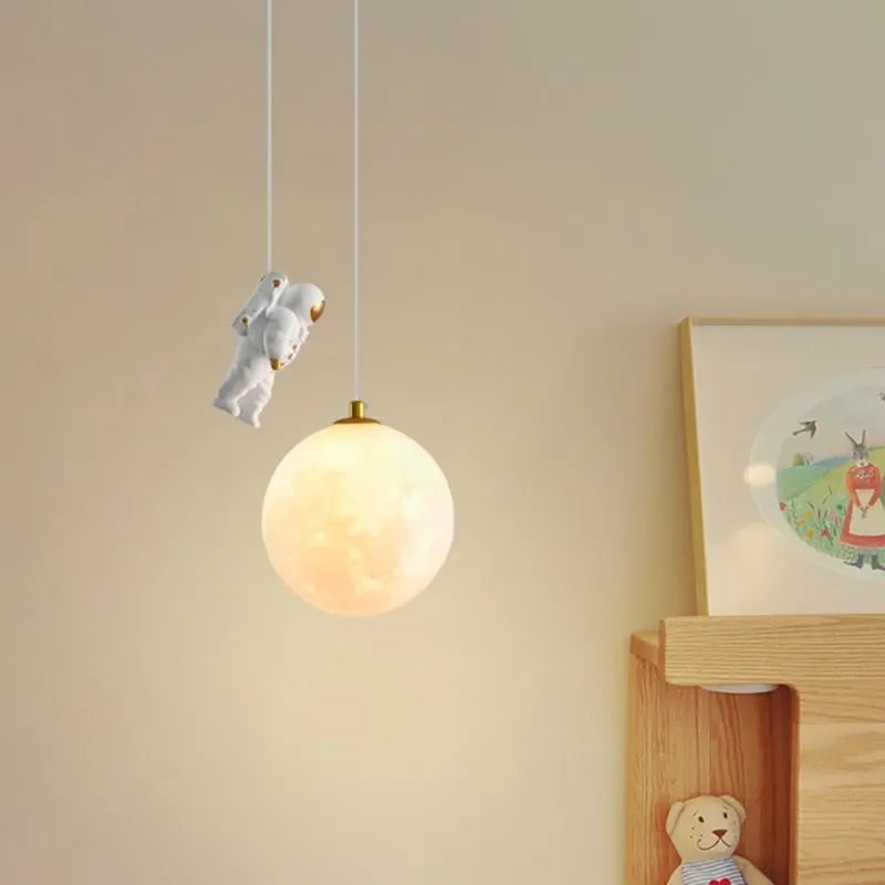 DecorBites™ Astronaut Moon LED Pendant Light for Children's Room, Nordic Iron Design.