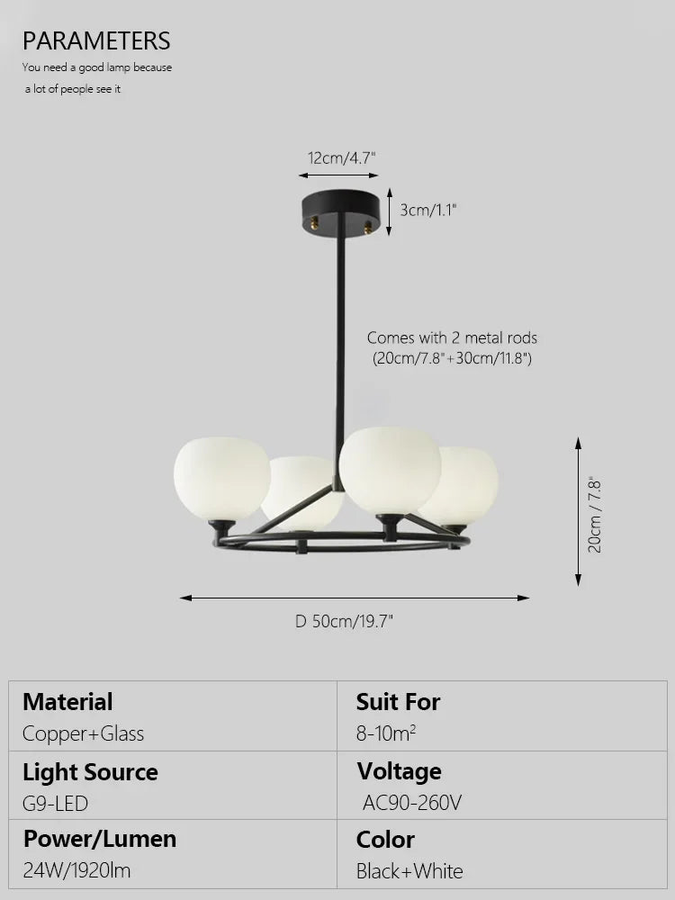 DecorBites™ Copper Glass Chandelier: Stylish Hanging Light for Living Room, Bedroom, Dining Room
