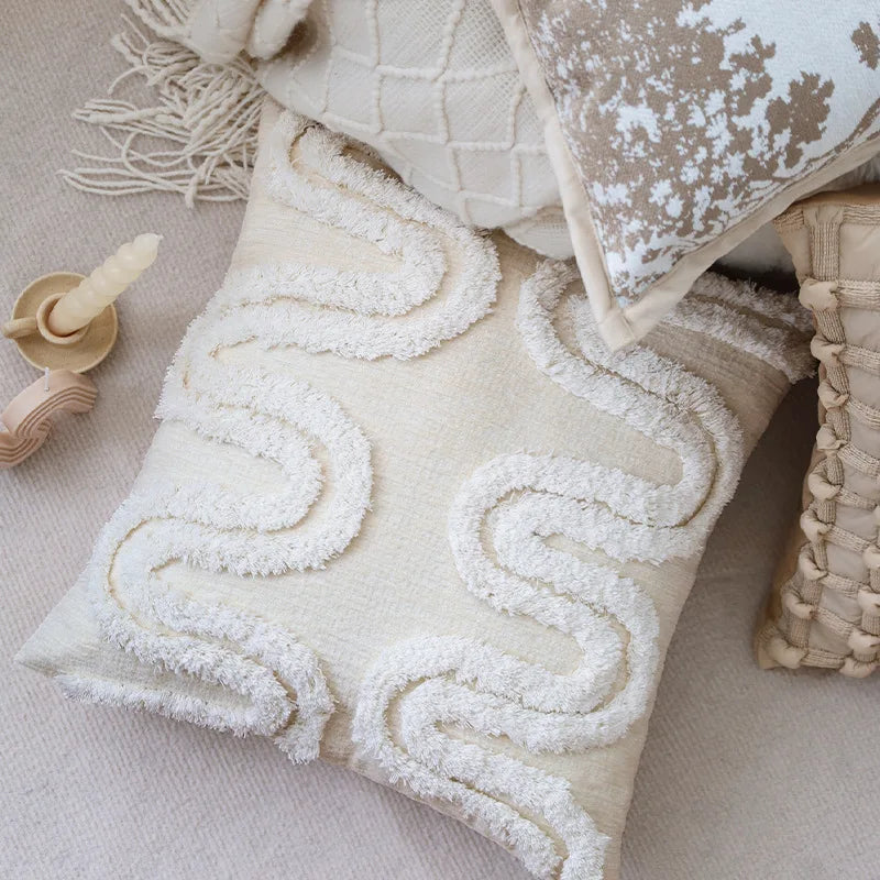 DecorBites™ Geometric Waves Tufted Pillow Covers with Embroidered Tassels