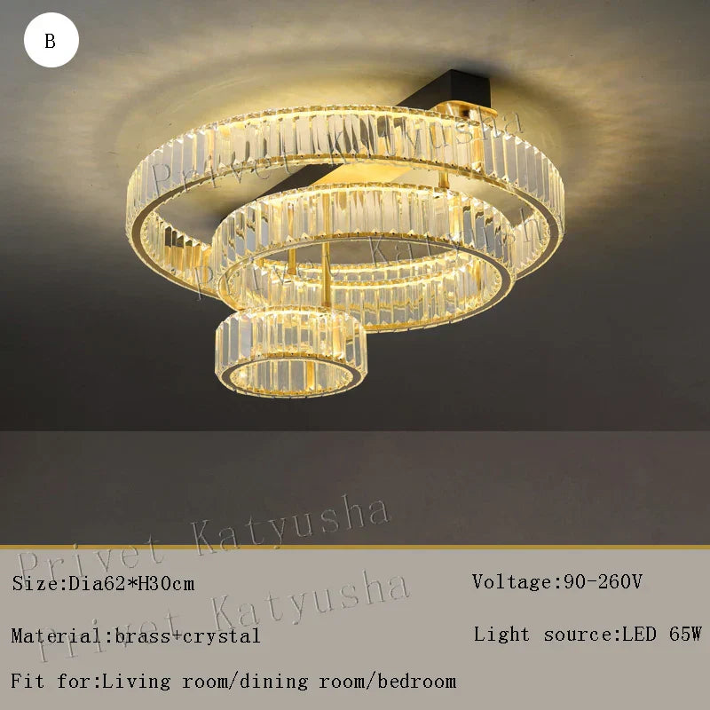 DecorBites™ مصابيح سقف نحاسية ذهبية كريستالية LED إضاءة ديكور منزلي حديثة للغرف