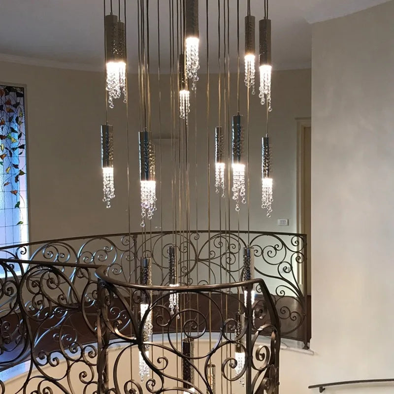 DecorBites™ Crystal LED Staircase Chandelier: Modern Luxury Ceiling Lighting for Living Room Hall Loft