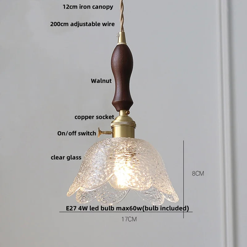 DecorBites™ Amber Glass LED Pendant Light Fixture Nordic Modern Copper Hanging Lamp