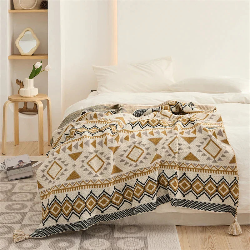 DecorBites™ Ethnic Bohemian Blanket - Soft and Warm Wrap for Spring Picnics, Camping, and Home Decor