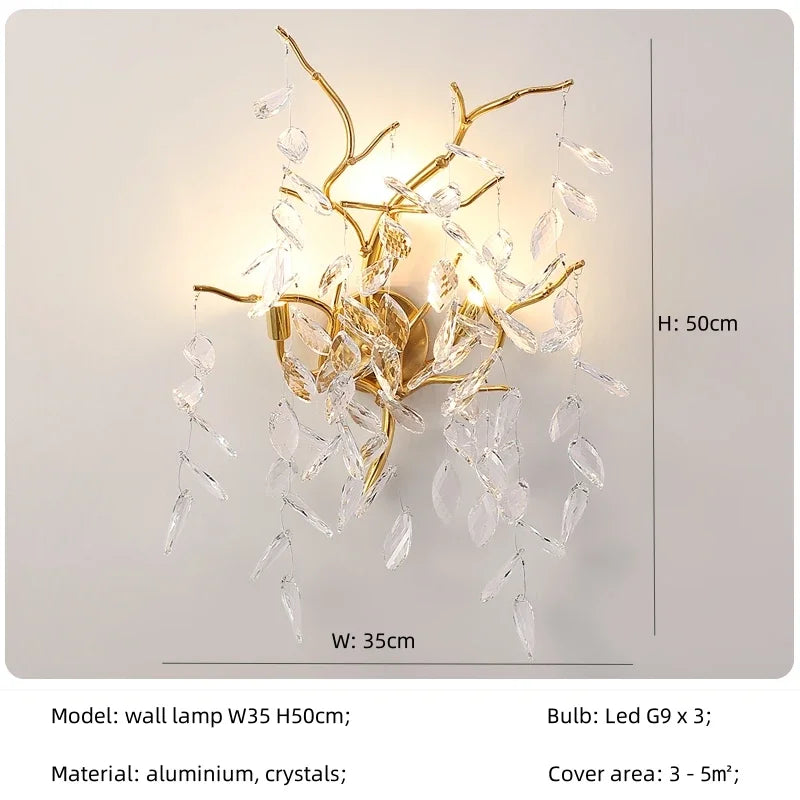 DecorBites™ Crystal Branch Chandelier LED Pendant Lamps Elegant Villa Living Room Gold Decor