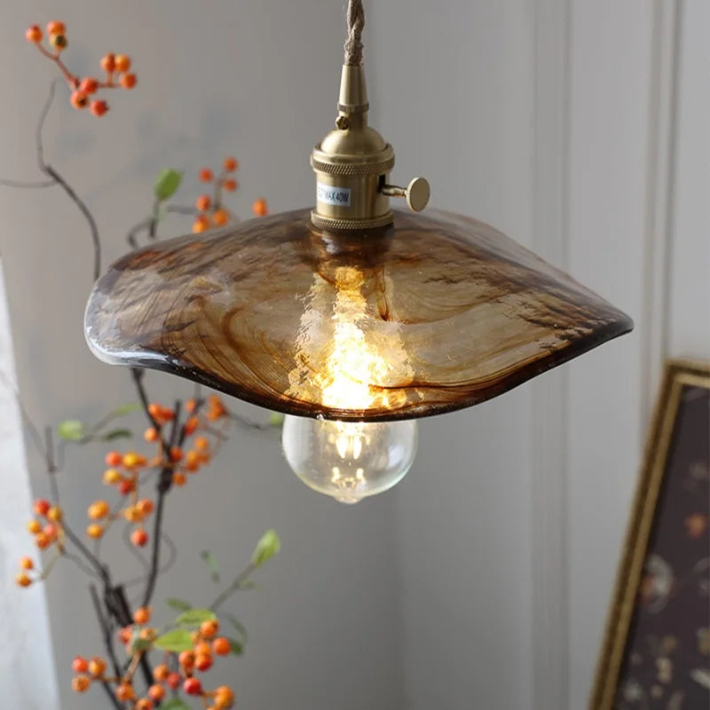 DecorBites™ Brass Knob Switch LED Pendant Light, Nordic Amber Glass Hanging Lamp