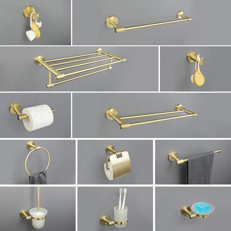 DecorBites™ طقم أدوات ذهبية: حامل منشفة، حامل ورق حمام، علاقة أرواب، علاقة أكواب
