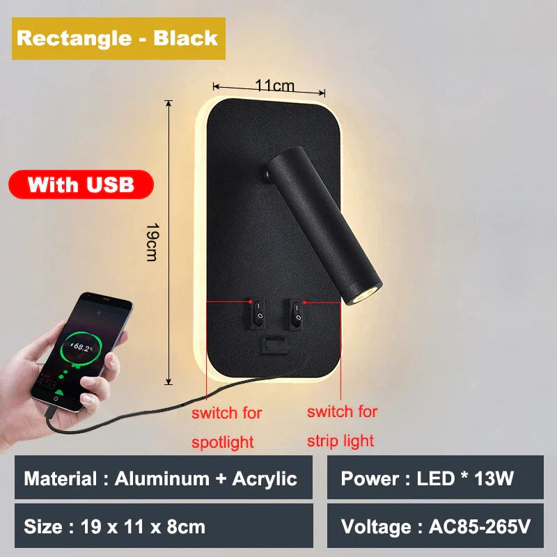 DecorBites™ Adjustable 10W Wall Light Sconce Lamp with Switch - Hotel Bedroom Study Reading