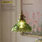 Vintage Green Glass Pendant Light With Brass Finish