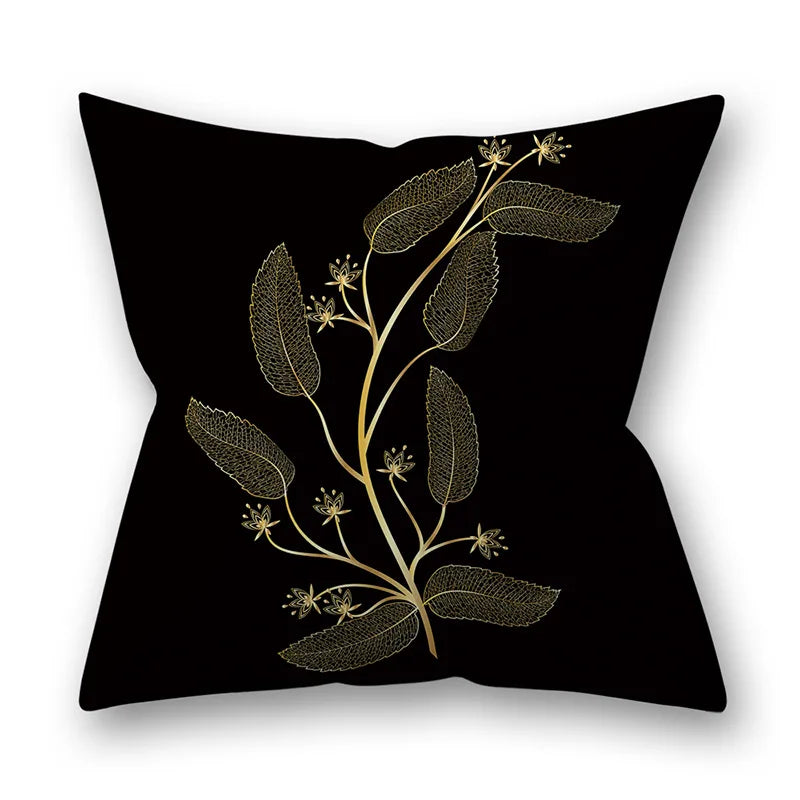45x45cm Golden Leaves Pillow Cases by DecorBites™ - Nordic Ins Black Sofa Decor