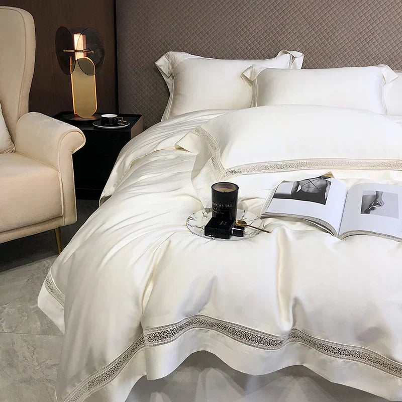 طقم مفروشات فاخر من الليوسل الأوكالبتوس DecorBites™ باللون الأبيض الشامباني الرمادي الوردي