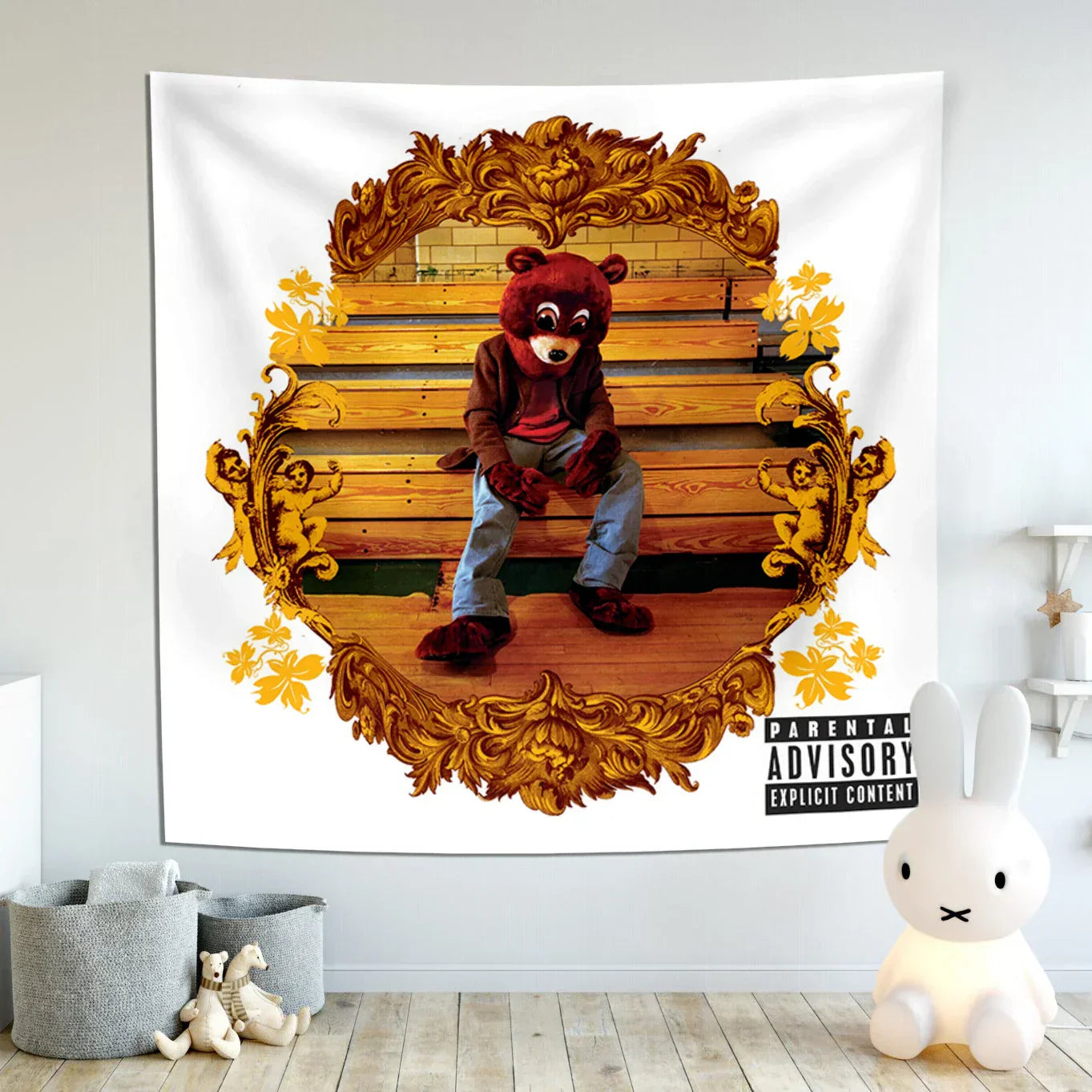 DecorBites™ نسيج Kanye's West الجداري: ملصق غلاف ألبوم موسيقي لتزيين غرفة النوم