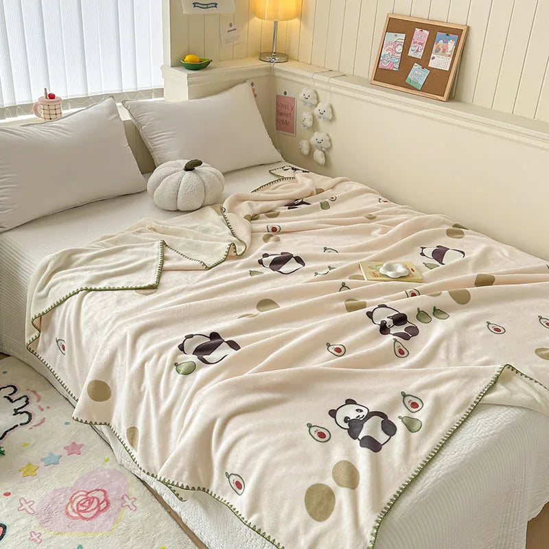 DecorBites™ Cozy Milk Velvet Blanket: Cute Pattern, Warm, Multi-Functional Sofa & Travel Shawl