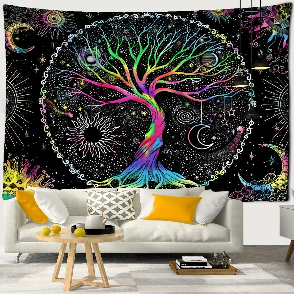 Abstract Tree Of Life Tapestry Wall Hanging by DecorBites™ - Psychedelic Hippie Tapiz Art