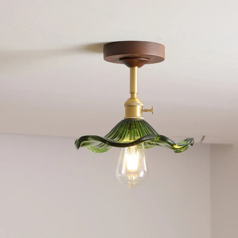 DecorBites™ مصابيح سقف LED زجاجية خضراء: مصباح داخلي خشبي نحاسي حديث