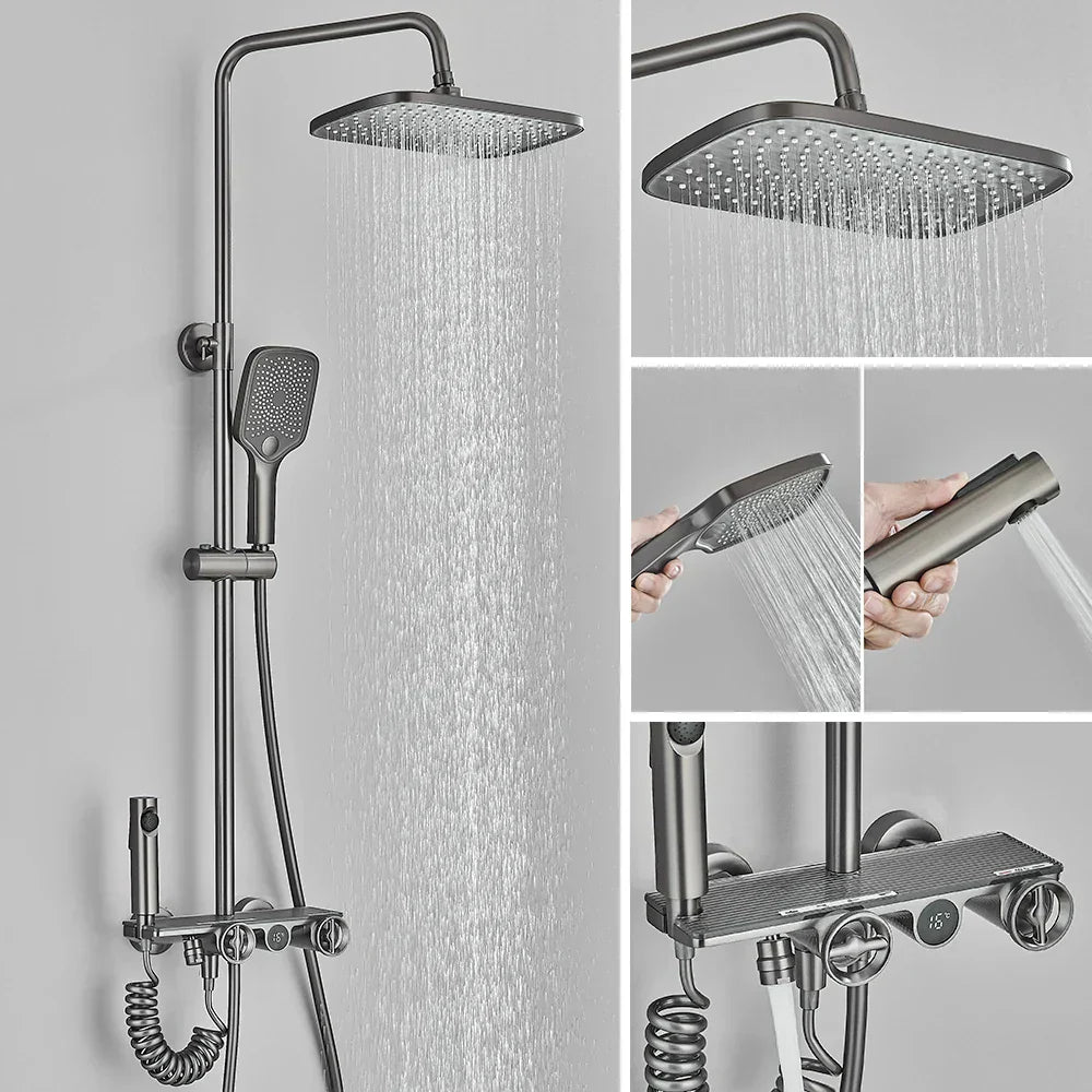 DecorBites™ Grey Thermostatic Digital Shower Faucet Set with Rainfall System