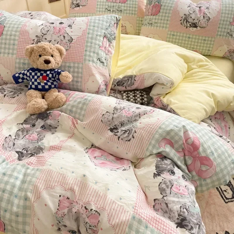 طقم لحاف قطني بتصميم كرتوني مريح من DecorBites™ للكبار
