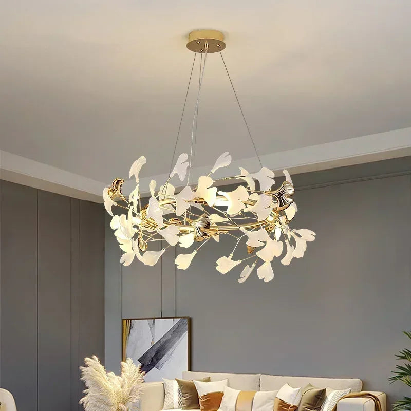 DecorBites™ Ginkgo Branch Leaf LED Ceiling Chandelier - Modern Nordic Design for Home Decor
