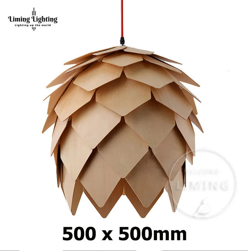 Nordic Oak Pinecone Wood Pendant Light