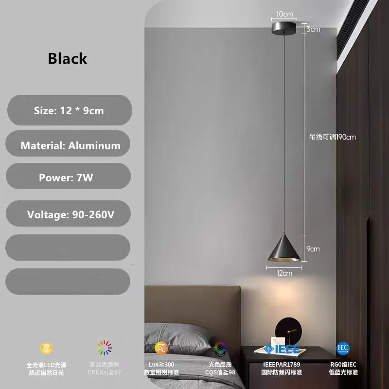 Minimalist Black Conical Aluminum Pendant Light