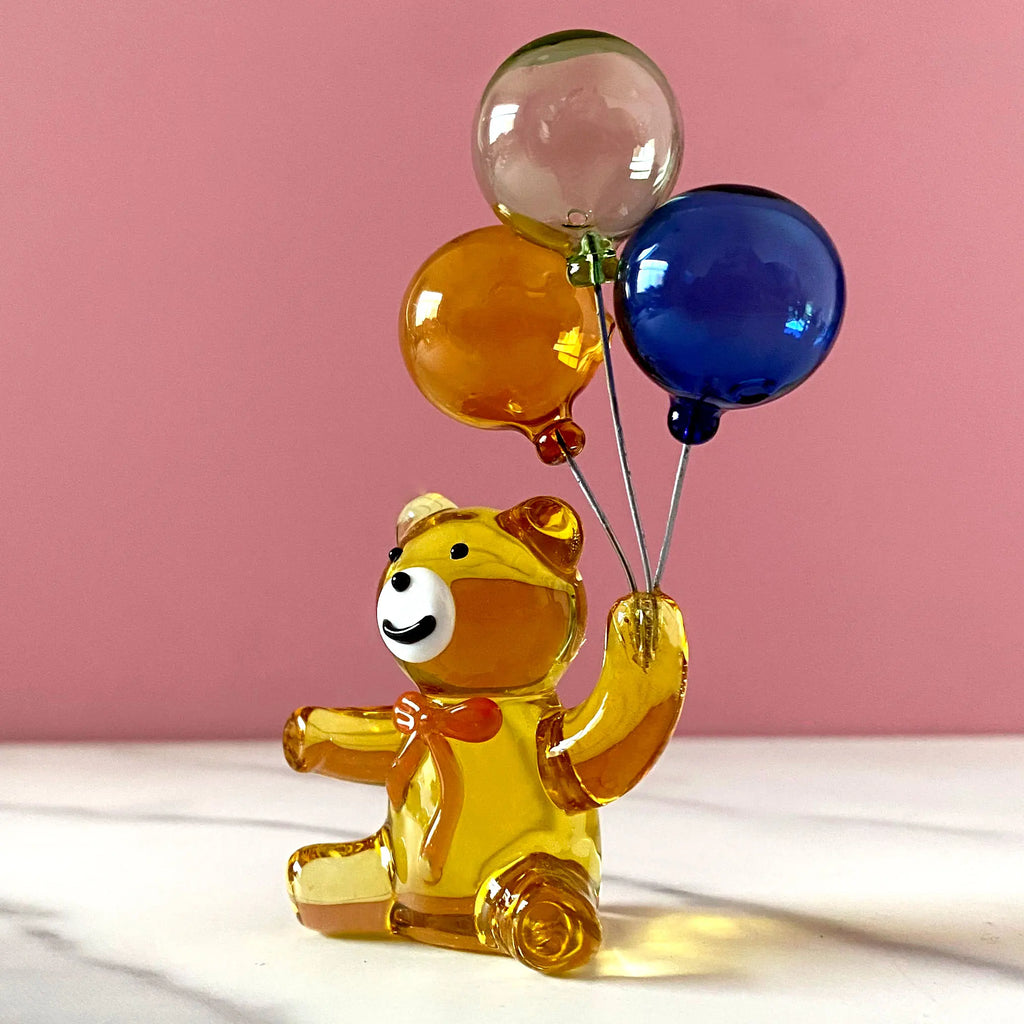 DecorBites™ Crystal Bear with Balloons Glass Figurine: Charming Home Table Decor - Kids Birthday Gift