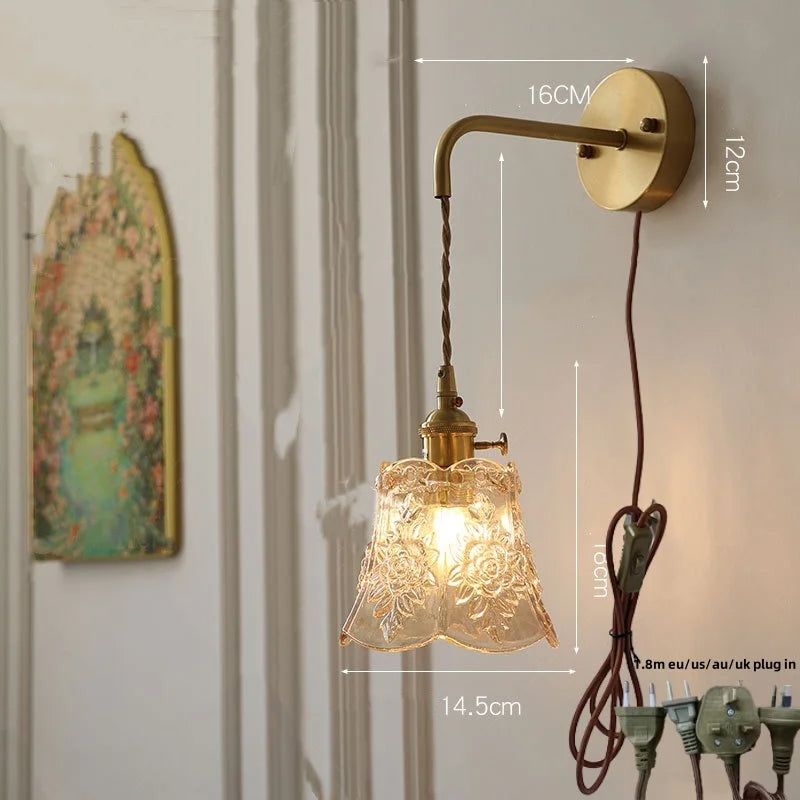 DecorBites™ Glass Clear LED Wall Light Fixture, Modern Copper Wall Lamp