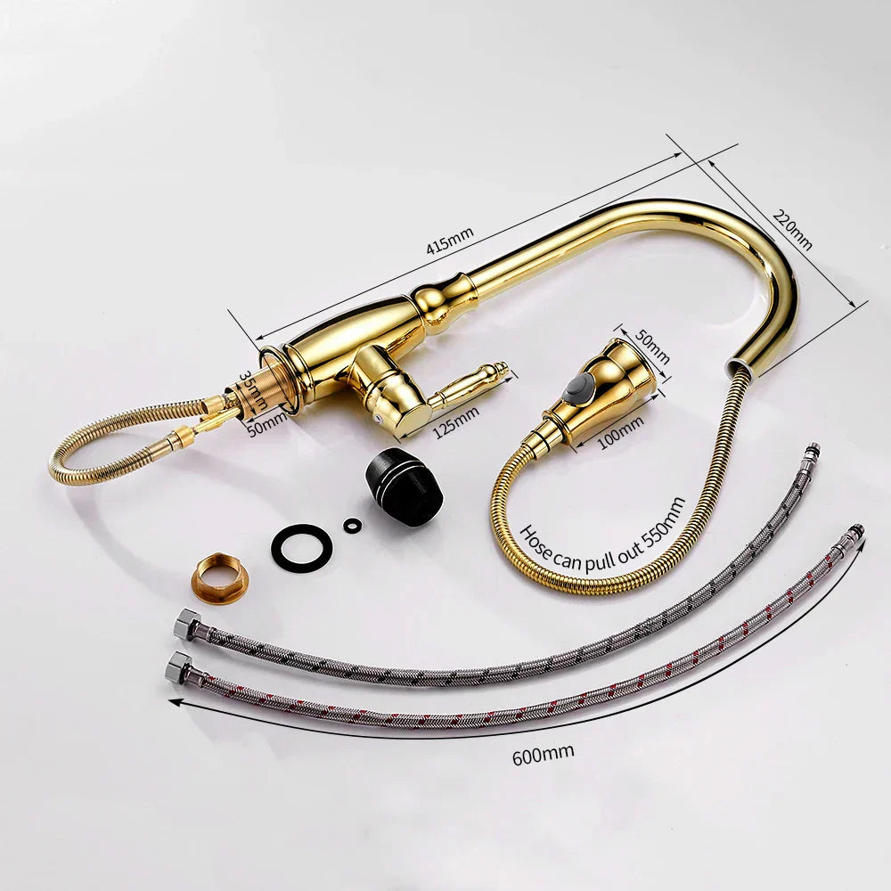 خلاط حوض المطبخ الذهبي DecorBites™ مع رشاش سحب دوار - WF-4118