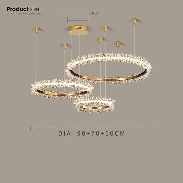 DecorBites™ ثريا ذهبية كريستالية للحلقات لغرفة المعيشة وديكور المطعم