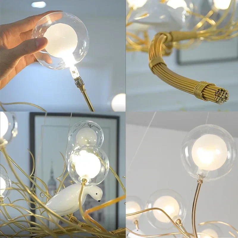 DecorBites™ ثريا LED متدلية بفرع حديدي: مصباح إضاءة غرفة الطعام الاسكندنافي