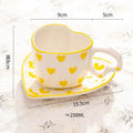 DecorBites™ 250ml Coffee Cup and Saucer Set with Heart Handle Hand-painted Pink Hearts