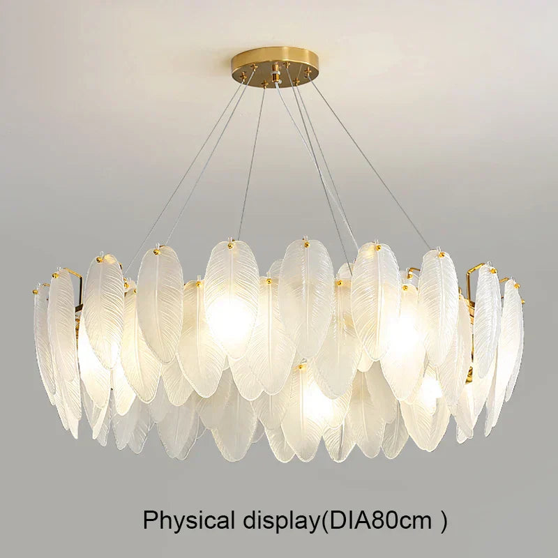 DecorBites™ ثريا ريش ذهبية بإضاءة LED معلقة لديكور المنزل