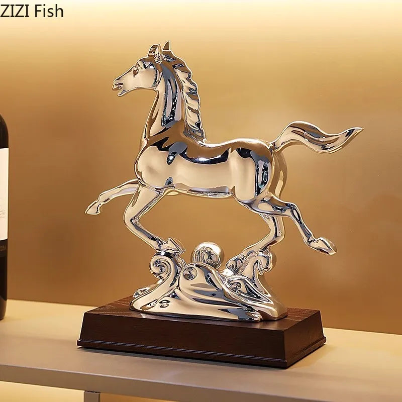 DecorBites™ Golden Horse Mascot Resin Statue Artwork for Aesthetic Room Decor