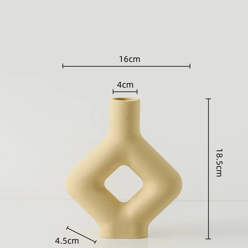 DecorBites™ Geometric Ceramic Vase: Hollowed-out Letters Flower Arrangement Home Decor