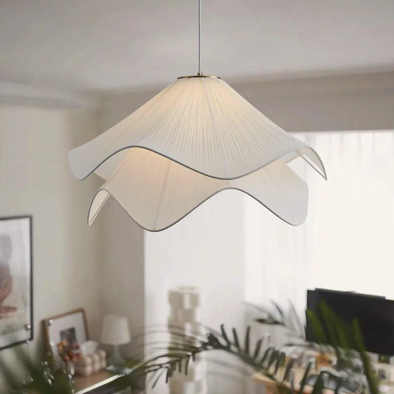 DecorBites™ LED White Fabric Pendant Light for Living Room Bedroom Dining Table