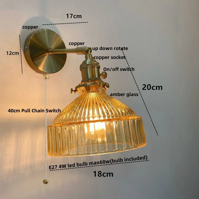 DecorBites™ Clear Glass Copper Socket LED Wall Lamp with Pull Chain Switch