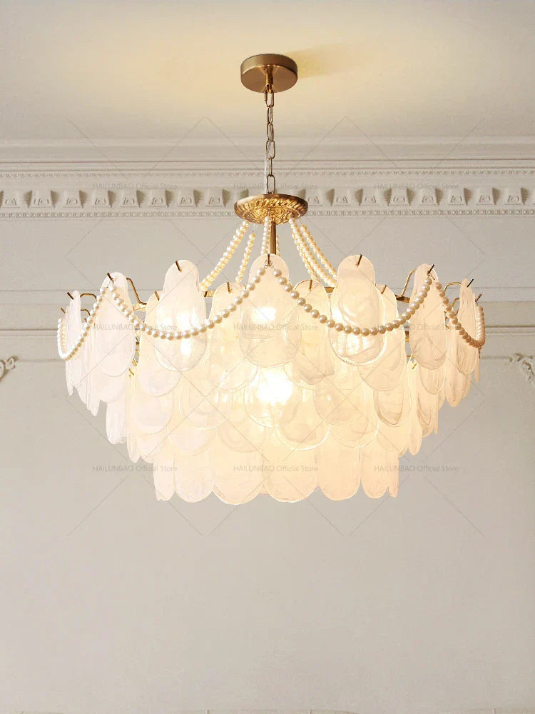 DecorBites™ French Chandelier Garden Light with K9 Crystal | Elegant Pearl Shell Design