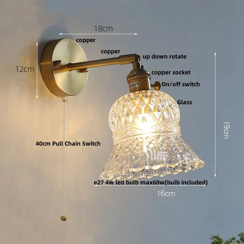 DecorBites™ Amber Flower Glass Wall Light Fixture with Pull Chain Switch