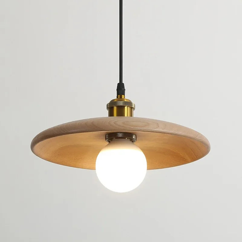 Solid Wood Pendant Light With Three-Color Dimming