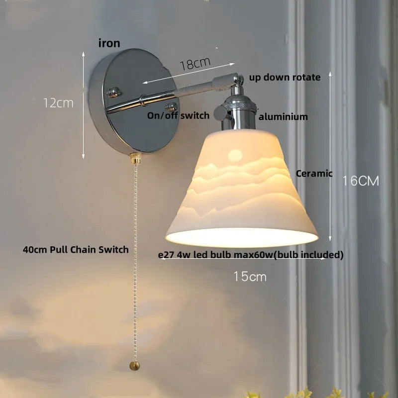 DecorBites™ Iron Ceramic LED Wall Lights | Nordic Modern Pull Chain Switch Sconce Wandlamp
