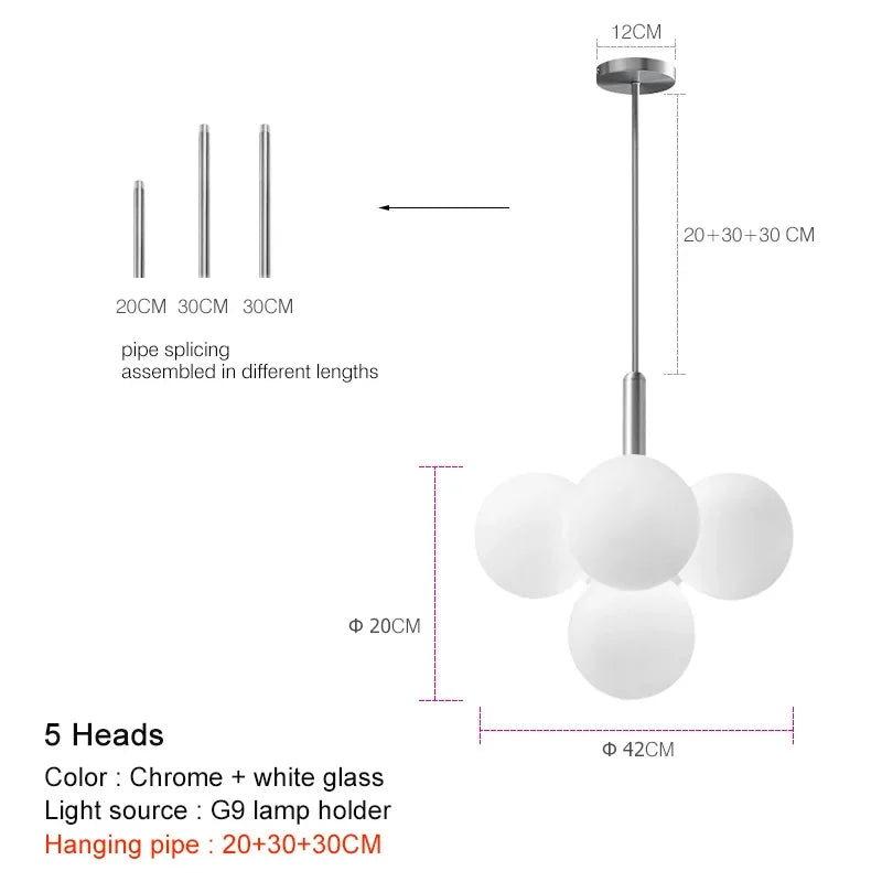 DecorBites™ Glass Ball Pendant Chandelier for Kitchen Living Room Bedroom
