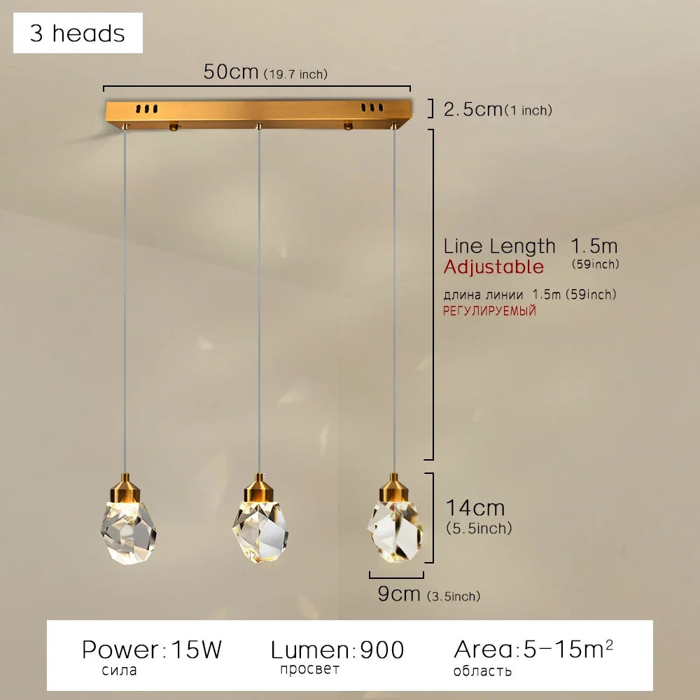 DecorBites™ K9 Crystal Dining Chandeliers: Gold Wire Hanging Ceiling Lights for Bedroom, Balcony, Bar Room