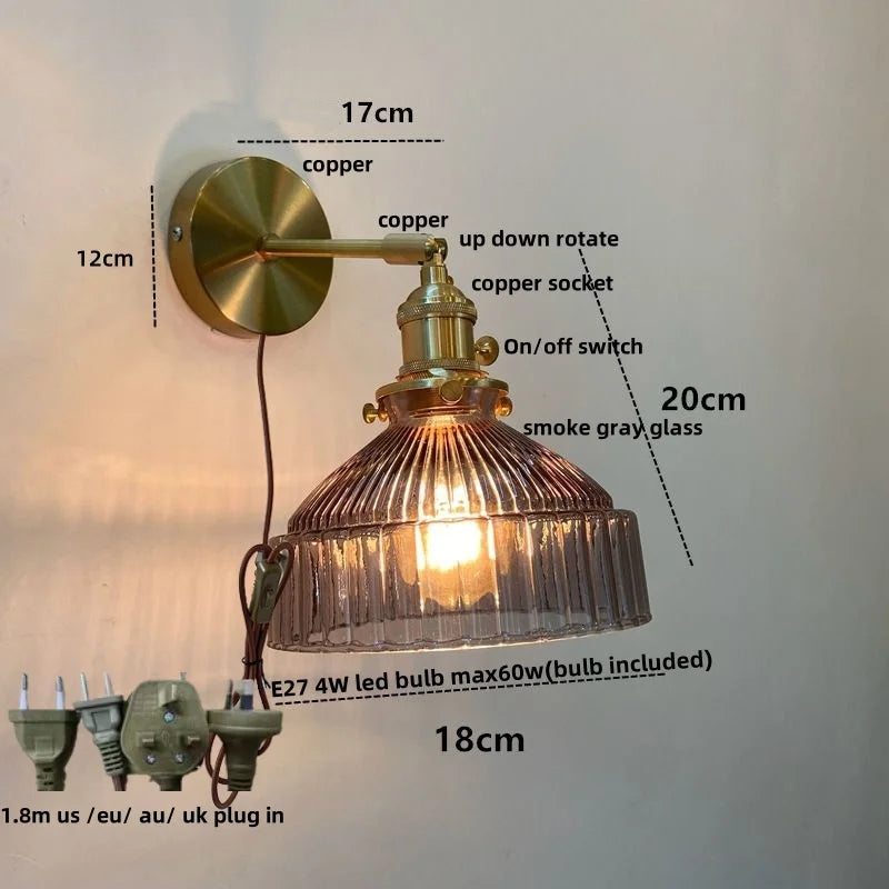 DecorBites™ Glass Pull Chain LED Wall Lamp Copper Socket Study Living Room Stair Light